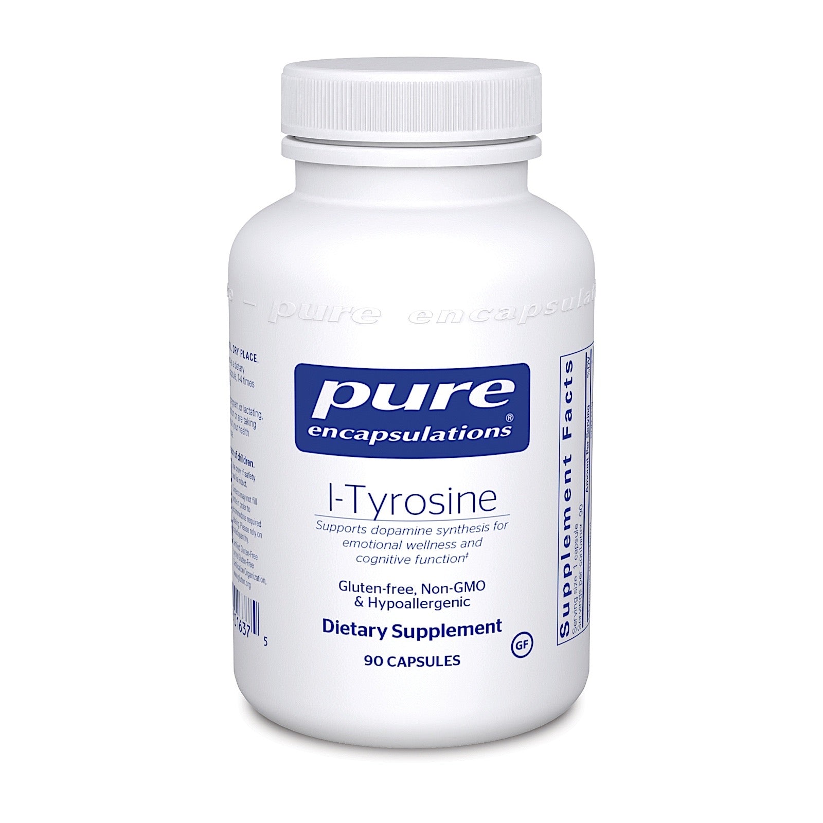 Pure Encapsulations, L-Tyrosine, 90 Capsules UPC 766298016375 | HiLife Vitamins